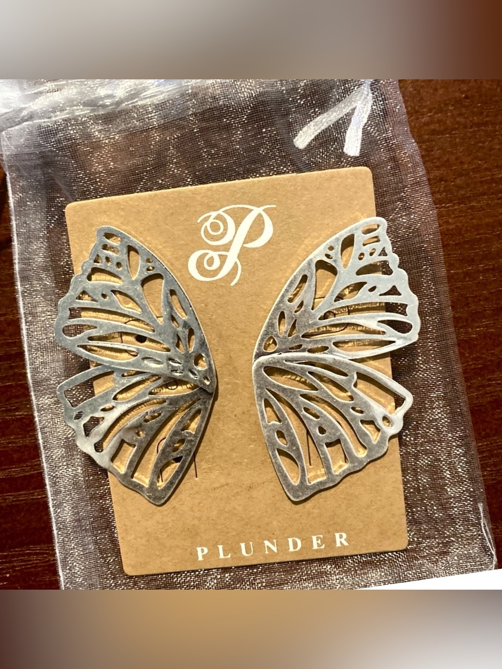 Plunder "Calliope" Butterfly Wing Earrings - Silver Tone, NWOT, Retail $25 - Picture 4 of 6